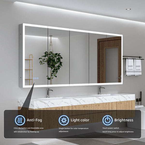 English Elm Led Lighted Medicine Cabinet With Mirror - 84"X36" Anti-Fog, Adjustable Shelves & Dimmable Lighting W3735P374537