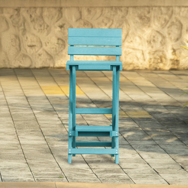 English Elm Harbor Point Recycled Hdpe Outdoor Folding Bar Stool Patio Deck All Season Seating Teal B2745P409656