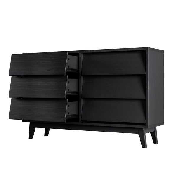 English Elm 6 Drawer Double Dresser with Vintage Bevel Design, Solid Wood Legs, Smooth Metal Runners, Sturdy Storage Organizer W578P170159