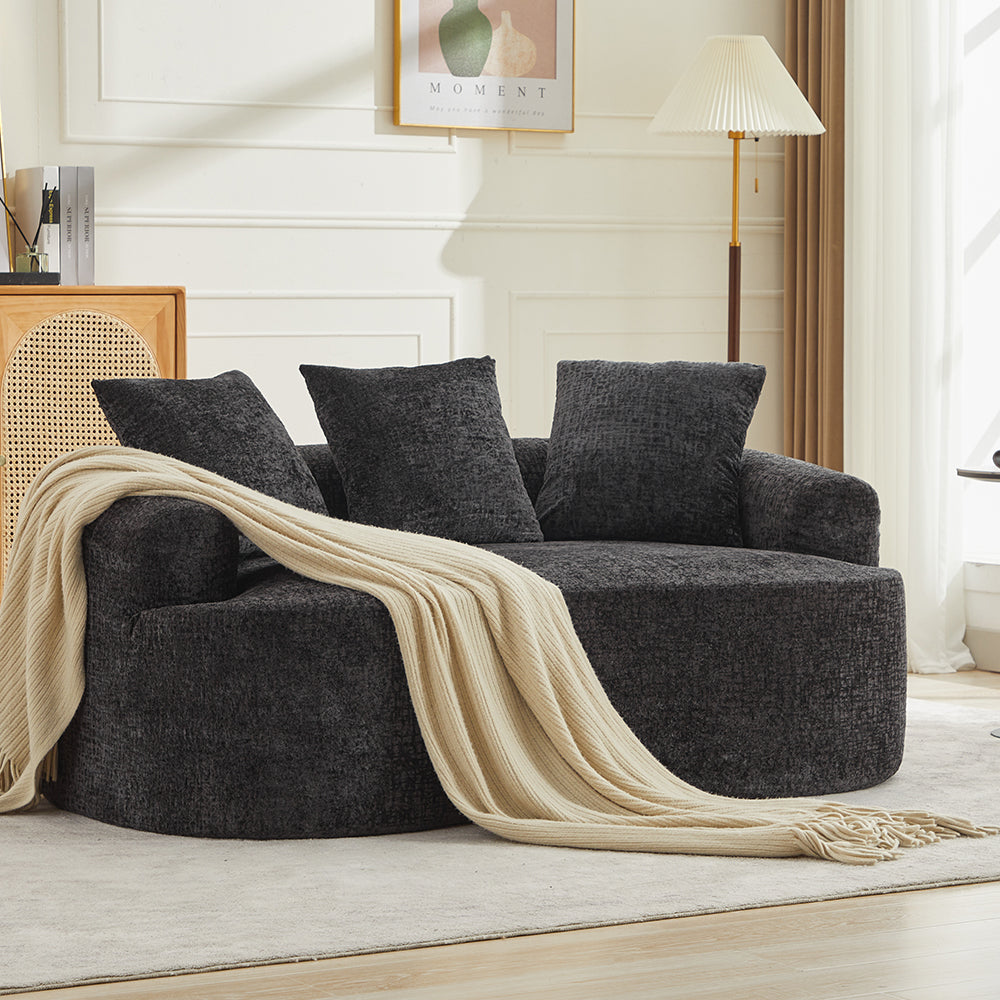 English Elm Curved Chenille Loveseat with Memory Foam Seating and Three Pillows for Compact Spaces Black W1752P361565