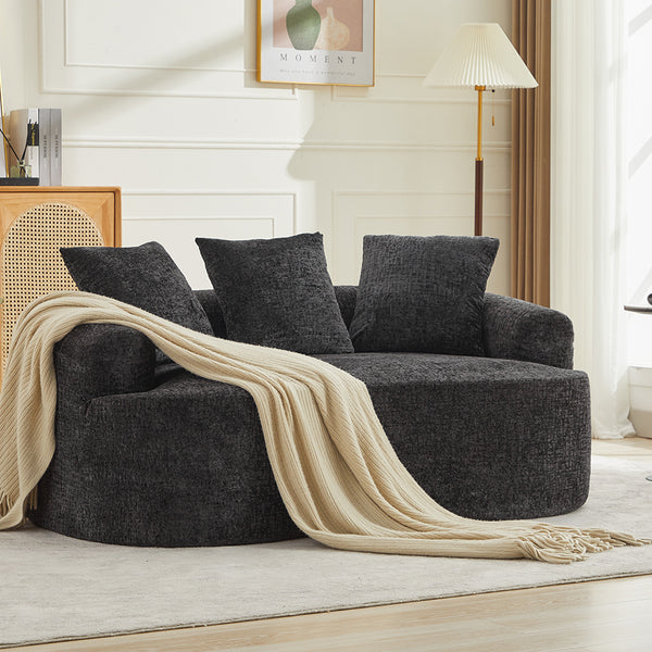 English Elm Curved Chenille Loveseat with Memory Foam Seating and Three Pillows for Compact Spaces Black W1752P361565