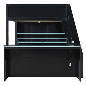 English Elm Full Size Wood Loft Bed with Rgb Lighting Desk and Multi-tier Shelves for Gaming Blue LT000374AAC