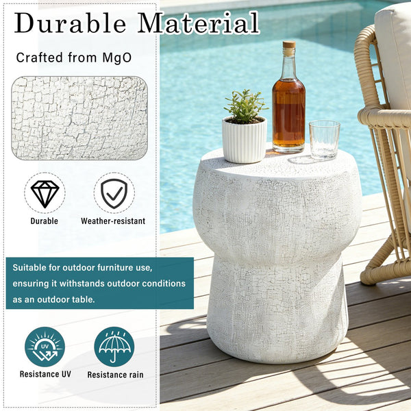English Elm U_style Outdoor Concrete Accent Table Sculptural Double Barrel Mgo Weathered Patio Stool Grey N711P422075K