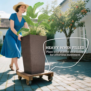 English Elm Outdoor Tall Rattan Style Column Planters Set of 3 Uv Resistant Pp with Drainage T3971P423342