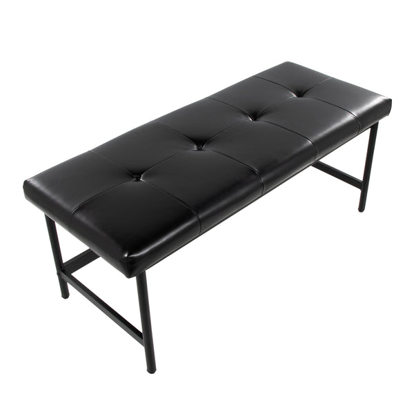English Elm Bench Upholstered in Faux Leather with Powder Coated Frame for Bedroom or Entryway B202S02134