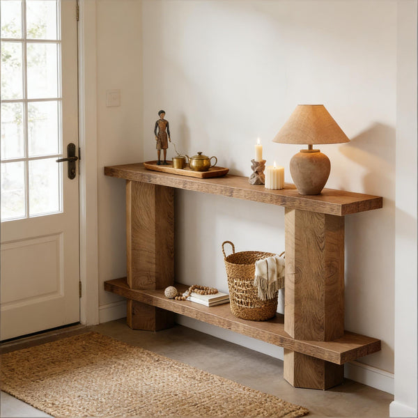 English Elm Hall Console Table Industrial Rustic Two Tier Wood Tone Metal Frame Entryway Sofa T3971P452679