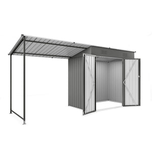 English Elm 12x4ft Steel Lean to Shed with Open Pergola Combo Backyard Storage and Shaded Patio W3213S00011