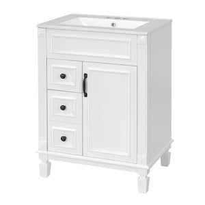 English Elm 24" Bathroom Vanity With Ceramic Sink - Elegant Modern Design, 2 Soft-Close Drawers, Adjustable Shelf N710P318990K