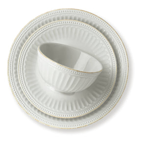 Lenox French Perle Groove 12-Piece Plate & Bowl Dinnerware Set White, WHITE STONEWARE 870010