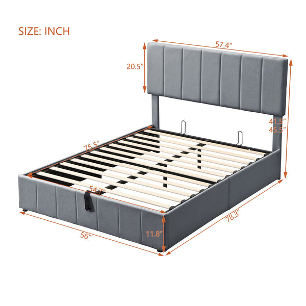 English Elm Full Size Linen Upholstered Platform Bed with Hydraulic Lift Storage and Foam Headboard N708P201551E
