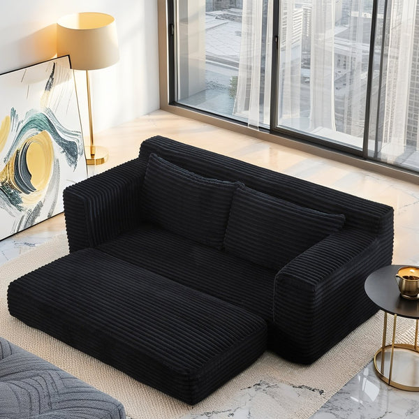 English Elm Loveseat Convertible Sofa Bed with Memory Foam & Steel Frame, No Assembly, Corduroy Comfort Black W3561P324174