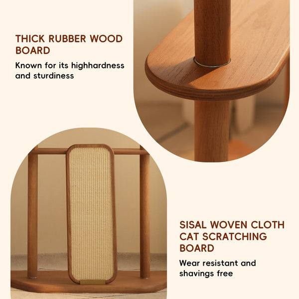 English Elm Geometric Cat Tower Oak Veneer Rubberwood Sisal Chenille Acrylic Pod Modern Home W3136P445672