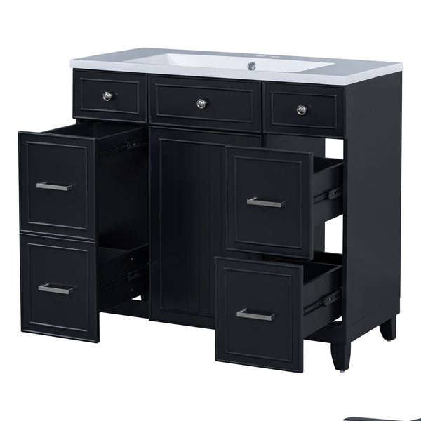English Elm 36" Matte Black Shaker Vanity with Resin Sink Solid Wood 3 Drawer Soft Close SV000003AAB