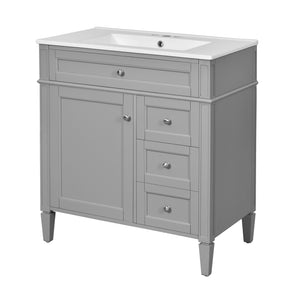 English Elm 30'' Modern Bathroom Vanity Set With Mirror, Stylish Freestanding Cabinet, Ample Storage & Sink SW000127AAE-1