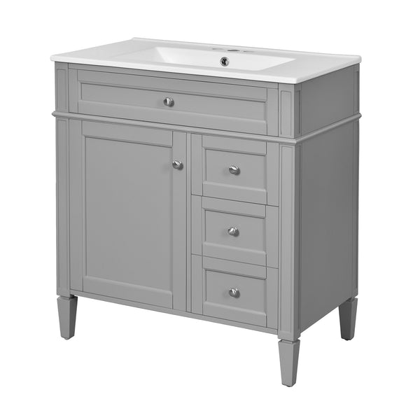 English Elm 30'' Modern Bathroom Vanity Set With Mirror, Stylish Freestanding Cabinet, Ample Storage & Sink SW000127AAE-1
