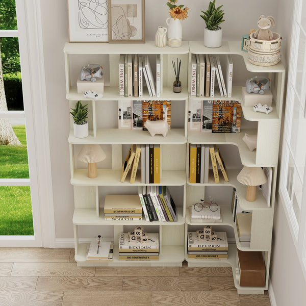 English Elm Set of 2 Modular Corner Bookcases L Shaped and I Space Saving Home Office Shelving White W2899S00003