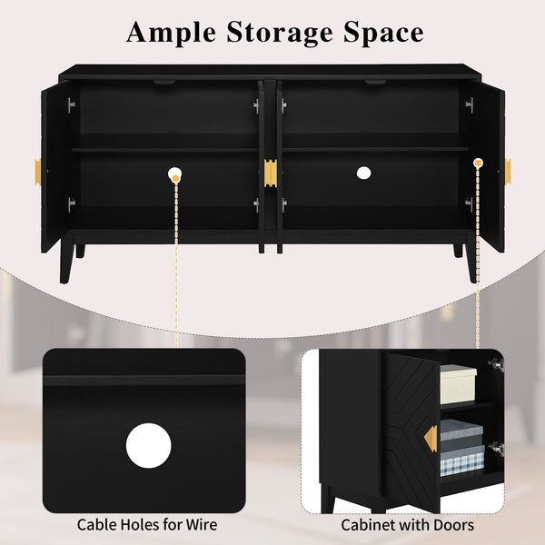 English Elm Christopher Knight Home® - 4-Door Elegant Sideboard Storage Cabinet With Gold Handles - Modern Black Design For Living & Dining N759P192449B