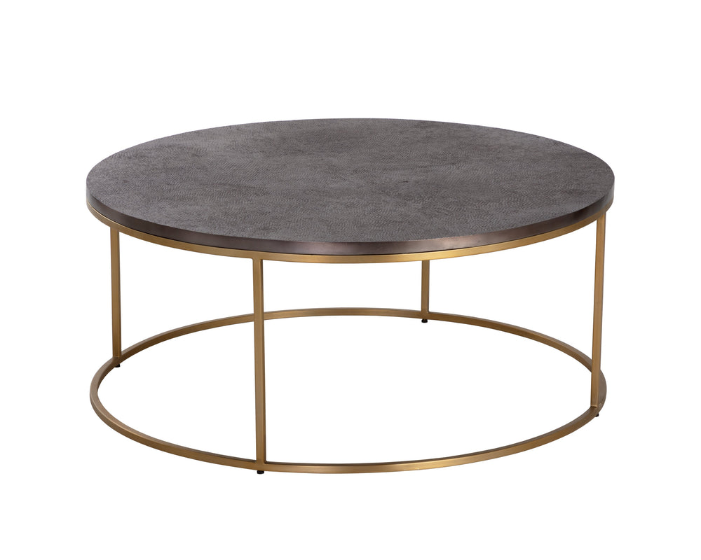 Sunpan Enya Coffee Table - Handcrafted Round Design with Bronzed Gunmetal Top & Brass Frame, Unique Style