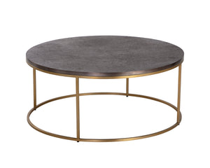Sunpan Enya Coffee Table - Handcrafted Round Design with Bronzed Gunmetal Top & Brass Frame, Unique Style