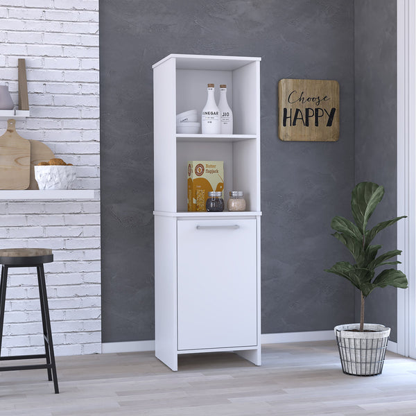 English Elm Eiffel White Kitchen Pantry Cabinet with Soft-Close Door, Two Open Shelves & Two Interior Shelves B20091907
