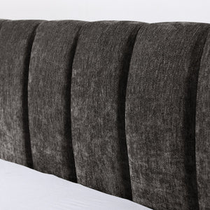 English Elm Queen Chenille Upholstered Storage Bed Wingback Headboard Platform Frame Bedroom Dark Gray W487S00418