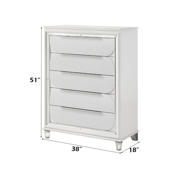 English Elm Tarian Pearl Dresser with Acrylic Crystal Legs and Embossed Fronts, Six Drawers plus Jewelry Trays White 41 L x 20 W x 51 H B2726P269296