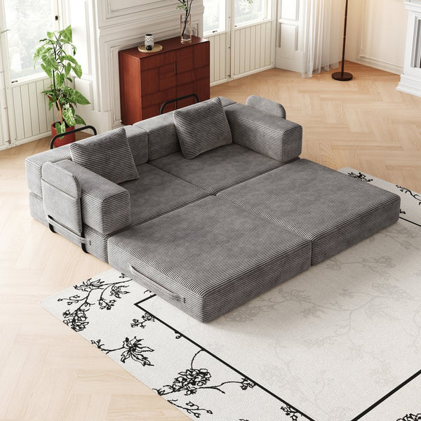 English Elm 72.4 Inch Corduroy Convertible Floor Sofa Bed with Storage Pockets for Any Room W3505P355571