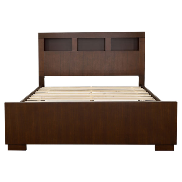 English Elm Ardino Modern Cappuccino California King Bed with Bookcase Headboard for Feng Shui & Storage Harmony B062S01093