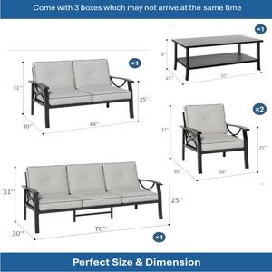 English Elm 5-piece Outdoor Conversation Set Steel Frame Patio Sofa Loveseat Chairs Table Grey+Black B082S00132