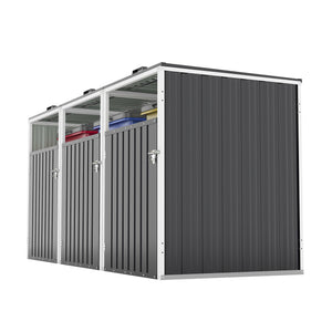 English Elm Garbage Bin Shed Galvanized Steel Enclosure Fits Three Cans with Lockable Waterproof Lid Dark Gray W1598P357716