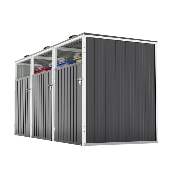 English Elm Garbage Bin Shed Galvanized Steel Enclosure Fits Three Cans with Lockable Waterproof Lid Dark Gray W1598P357716