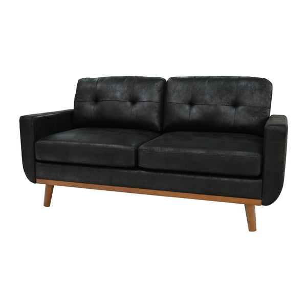 English Elm 65-inch Two Seat Sofa Breathable Foil Fabric Diamond Quilted Back Solid Wood Legs Black W5568P478823
