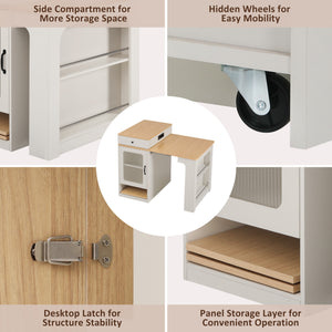 English Elm K&K Modern Extendable 59.5" Kitchen Island with Double-Sided Storage, Power Outlet & Casters White N707S000017W