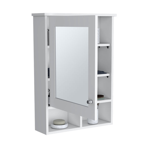English Elm Vina Mirrored Medicine Cabinet 29" High with Three Concealed Shelves and Two Open Display Shelves White 34.7 L x 23.3 W x 4.8 H B070P234358