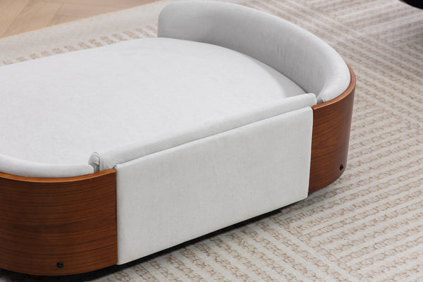 English Elm Scandinavian Elevated Dog Bed Luxury Pet Sofa with Walnut Bent Wood Back Velvet Gray, Large Size W794P366327