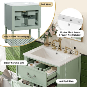 English Elm 24'' Vintage Bathroom Vanity with Ceramic Sink Soft Close Drawers Open Shelf Green N710P411237F