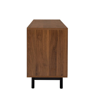 English Elm 78 Inch Walnut Media Console with Slatted Doors Solid Wood Legs and Cable Management N710P374706P