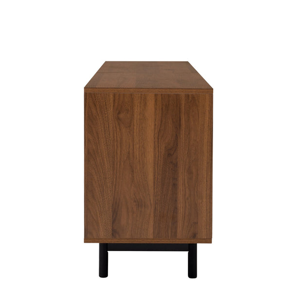 English Elm 78 Inch Walnut Media Console with Slatted Doors Solid Wood Legs and Cable Management N710P374706P