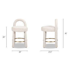 English Elm Jennifer Taylor Home - Penny Fully Upholstered 26.5" Counter Stool Set of 2 in Travertine Beige Chenille with Brass Ring Footrest B2719P360149