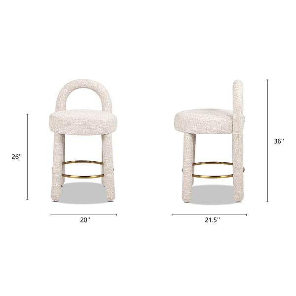 English Elm Jennifer Taylor Home - Penny Fully Upholstered 26.5" Counter Stool Set of 2 in Travertine Beige Chenille with Brass Ring Footrest B2719P360149