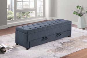 English Elm Contemporary Tufted Bouclé Storage Ottoman with Hidden Compartment and Smooth Pull-Out Drawer Bench Blue Gray 61 L x 20 W x 17 H B011P370882