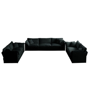 English Elm 3 Piece Sofa Set - Oversized Black Chenille Couch For Living Room, Comfy Modular Design & Flexibility W714S00626