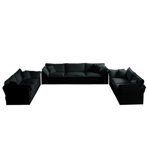 English Elm 3 Piece Sofa Set - Oversized Black Chenille Couch For Living Room, Comfy Modular Design & Flexibility W714S00626