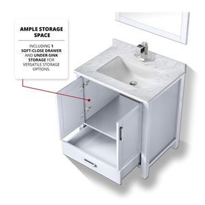 English Elm White Bath Vanity Set With Carrara Marble Top, Chrome Faucet & 28" Mirror - Elegant Bathroom Upgrade B2731S01248-GIGA