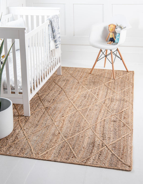 Unique Loom Braided Jute Trellis Hand Braided Solid Rug Natural, Natural 8' 0" x 10' 0"