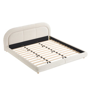English Elm King Curved Velvet Upholstered Low Profile Platform Bed Sculpted Headboard Modern Beige W5632P452160