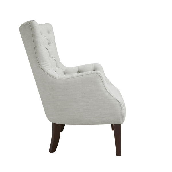 English Elm Hannah Button tufted wing chair with birch espresso legs, luxe linen-blend upholstery, high-density foam comfort Ivory 32.8 L x 33.8 W x 29.9 H B03548233