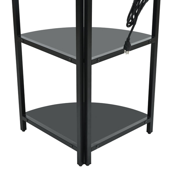 English Elm 5 5 Tier Corner Shelf LED with USB Plug, Black Metal+MDF Tall Narrow Standing Shelf for Corners W420P207358