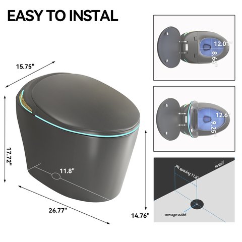 English Elm Unique Smart One Piece Toilet with Bidet Foot Sensor Auto Lid Warm Dryer Night Light W3133P384914