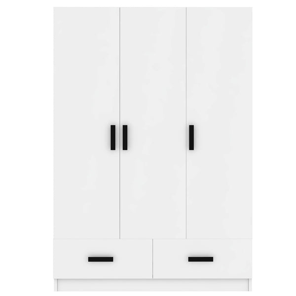 English Elm 3 Door Wardrobe Closet with Drawers, Shelves & Aluminum Rod — Durable MDF Pine, 47.2"L x 20"W x 67.7"H white GX001837AAK